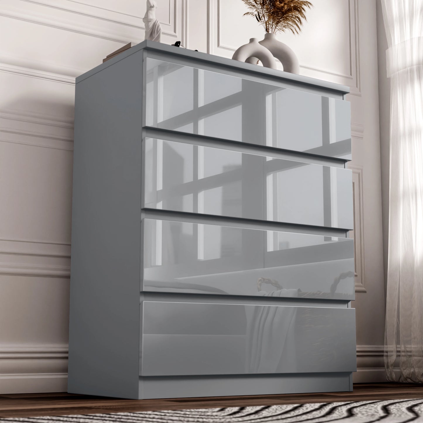 High Gloss 4 Drawer Chest of Drawers - Bedroom Drawers