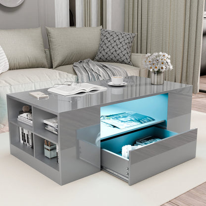 High Gloss Coffee Table with Storage Drawers & LED Lights