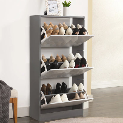 High Gloss 3 Door Shoe Cabinet | Slim Shoe Storage