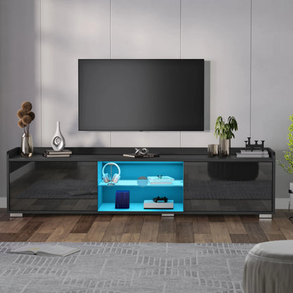 High Gloss LED TV Unit with Storage - Living Room TV Cabinet 140cm
