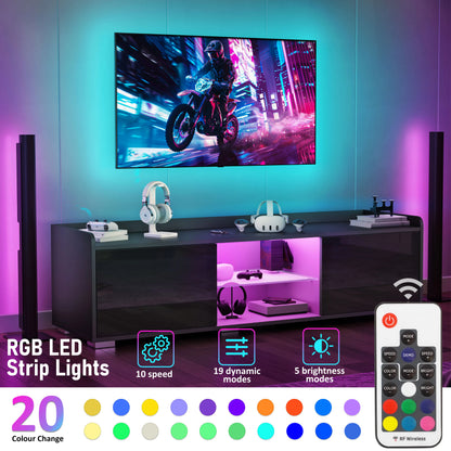 High Gloss LED TV Unit with Storage - Living Room TV Cabinet 140cm