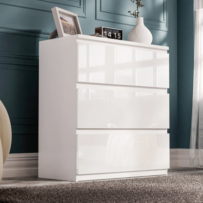 High Gloss 3 Drawer Chest - Small Chest of Drawers