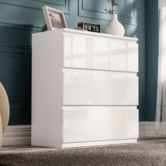 High Gloss 3 Drawer Chest - Small Chest of Drawers