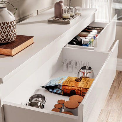 High Gloss Wide 8 Drawer Chest of Drawers - Bedroom Dresser