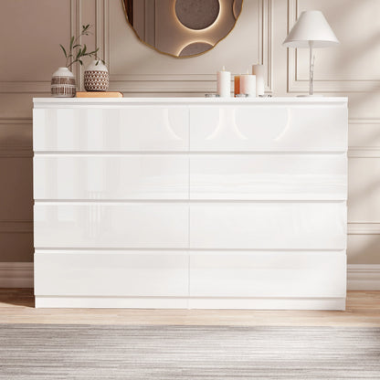 High Gloss Wide 8 Drawer Chest of Drawers - Bedroom Dresser