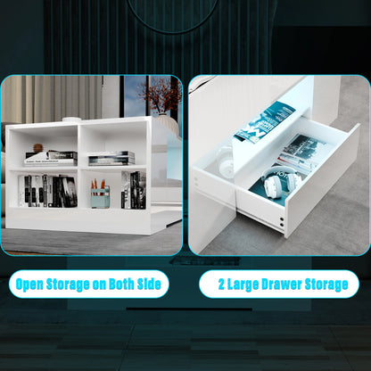 High Gloss Coffee Table with Storage Drawers & LED Lights