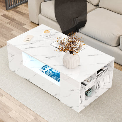 High Gloss Coffee Table with Storage Drawers & LED Lights