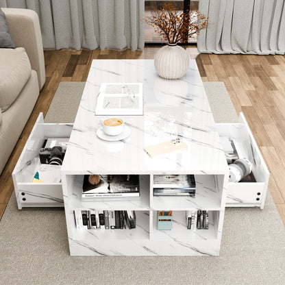 High Gloss Coffee Table with Storage Drawers & LED Lights