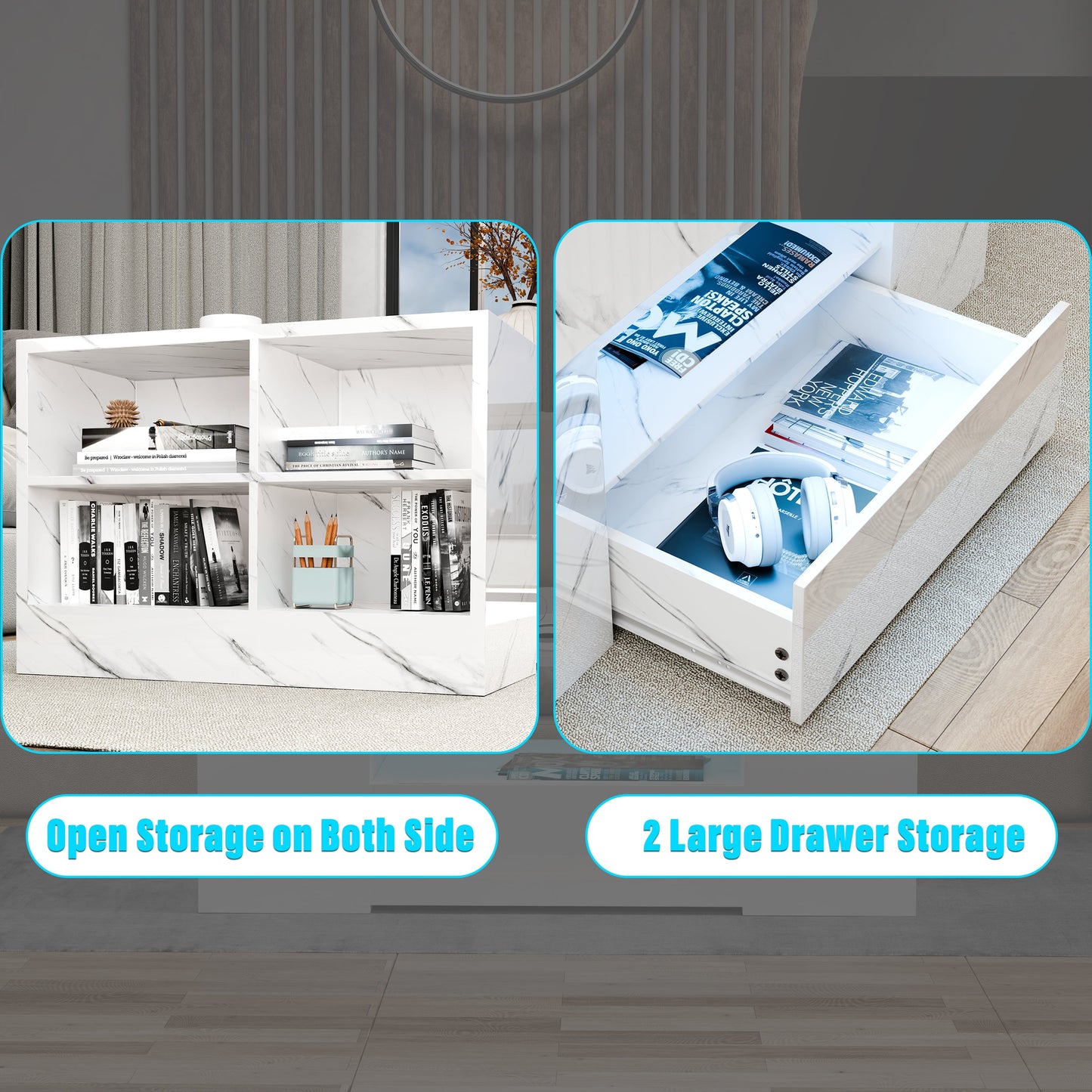 High Gloss Coffee Table with Storage Drawers & LED Lights