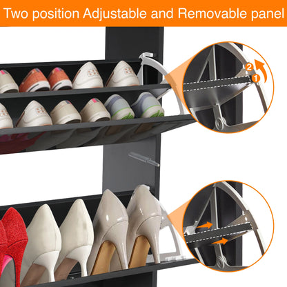 High Gloss 2 Door Shoe Cabinet | Slim Shoe Storage Unit