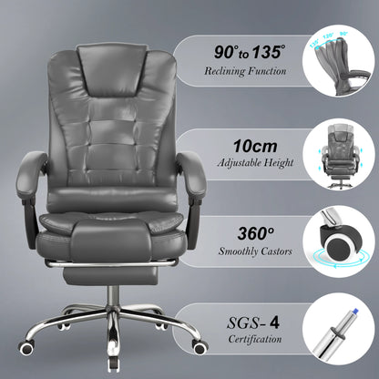 Executive Office Chair With Footrest - Ergonomic Reclining Desk Chair