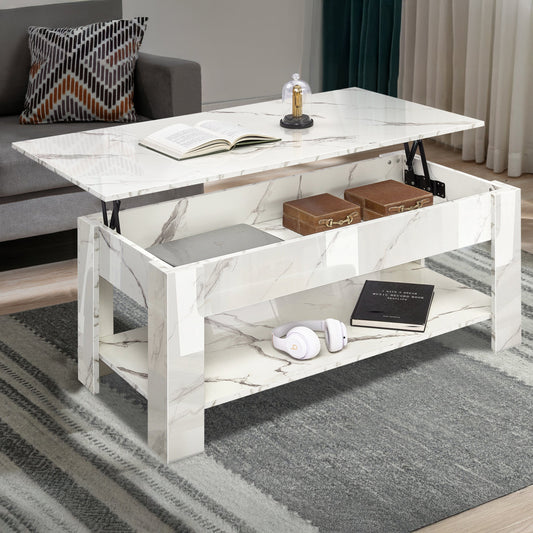 High Gloss Lift Top Coffee Table With Hidden Storage Shelf