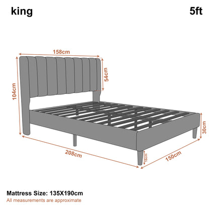 Vertical Line Velvet Upholstered Bed Frame Double & King Sizes