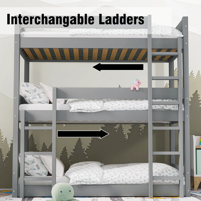 Wooden High Sleeper Triple Bunk Bed