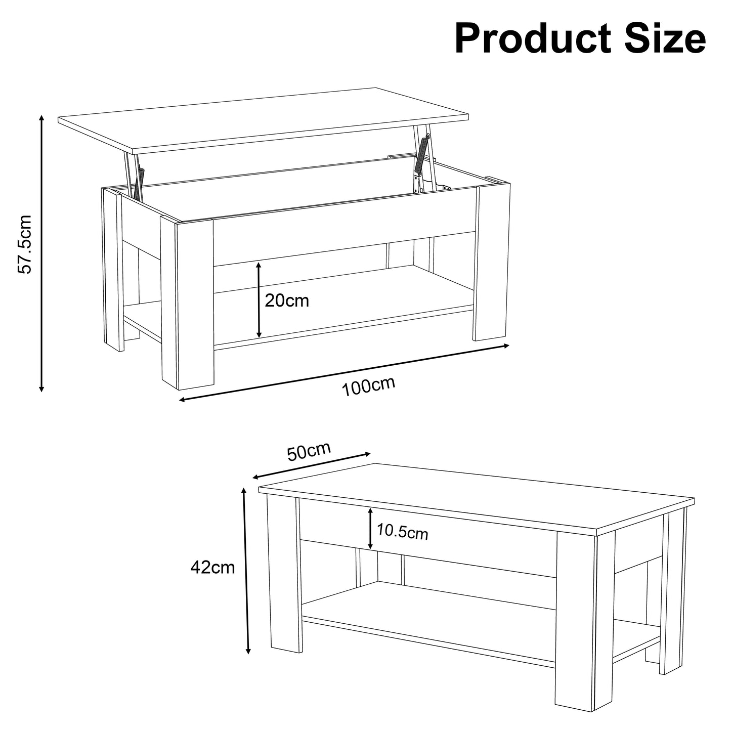 Lift top Coffee Table with Storage - Lift up Living Room Table 100cm