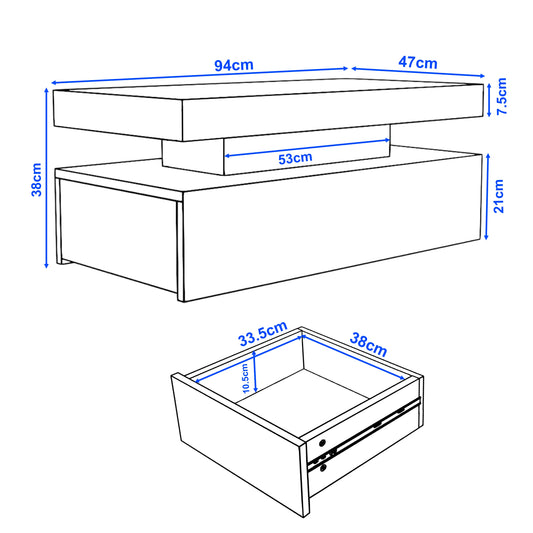 High Gloss Storage Coffee Table With Drawers & LED Lights