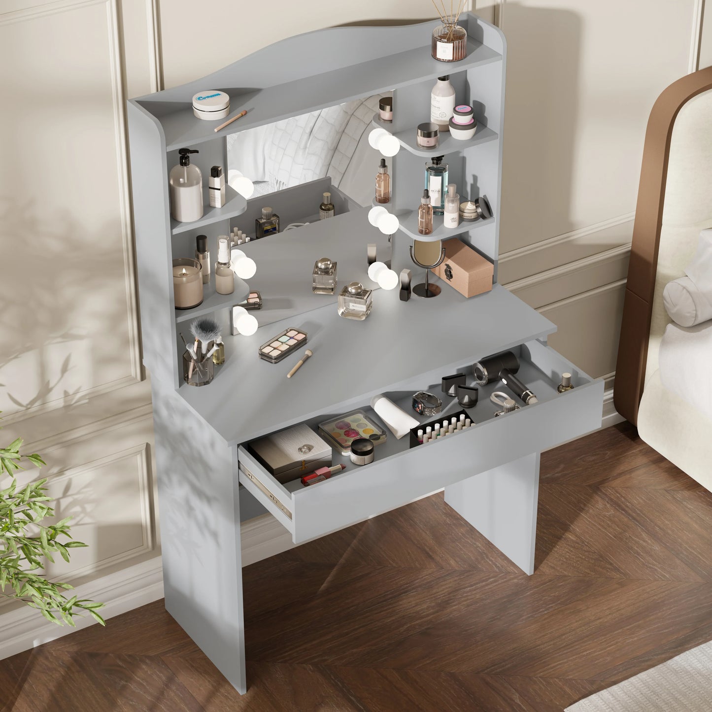 Dressing Table With Mirror & Led Lights - Makeup Vanity Desk