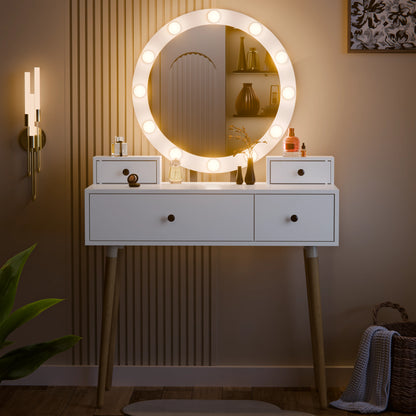 Dressing Table With Drawers and Hollywood Mirror Makeup Vanity Desk