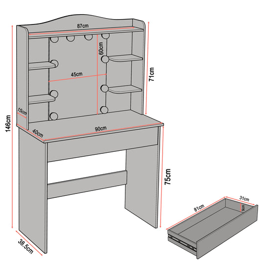 Dressing Table With Mirror & Led Lights - Makeup Vanity Desk