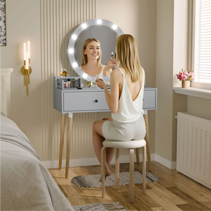 Dressing Table With Drawers and Hollywood Mirror Makeup Vanity Desk