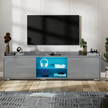 High Gloss LED TV Unit with Storage - Living Room TV Cabinet 140cm