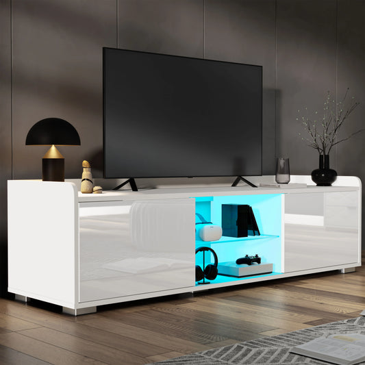 High Gloss LED TV Unit with Storage - Living Room TV Cabinet 140cm