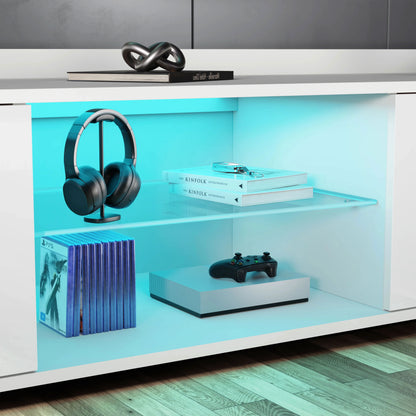 High Gloss LED TV Unit with Storage - Living Room TV Cabinet 140cm
