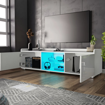 High Gloss LED TV Unit with Storage - Living Room TV Cabinet 140cm