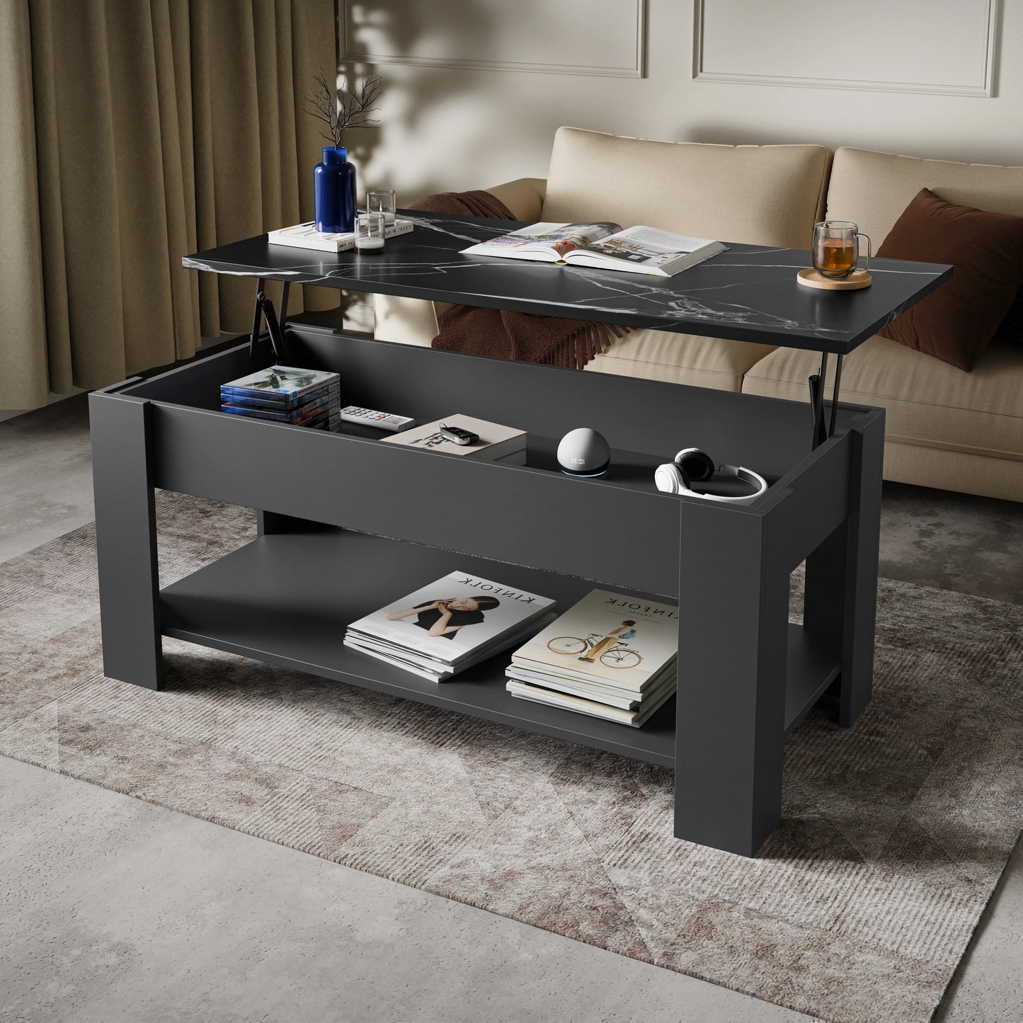 Lift top Coffee Table with Storage - Lift up Living Room Table 100cm