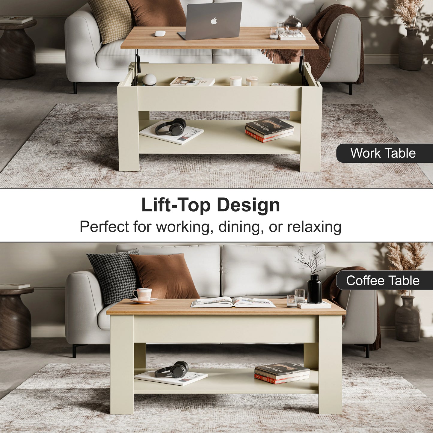 Lift top Coffee Table with Storage - Lift up Living Room Table 100cm