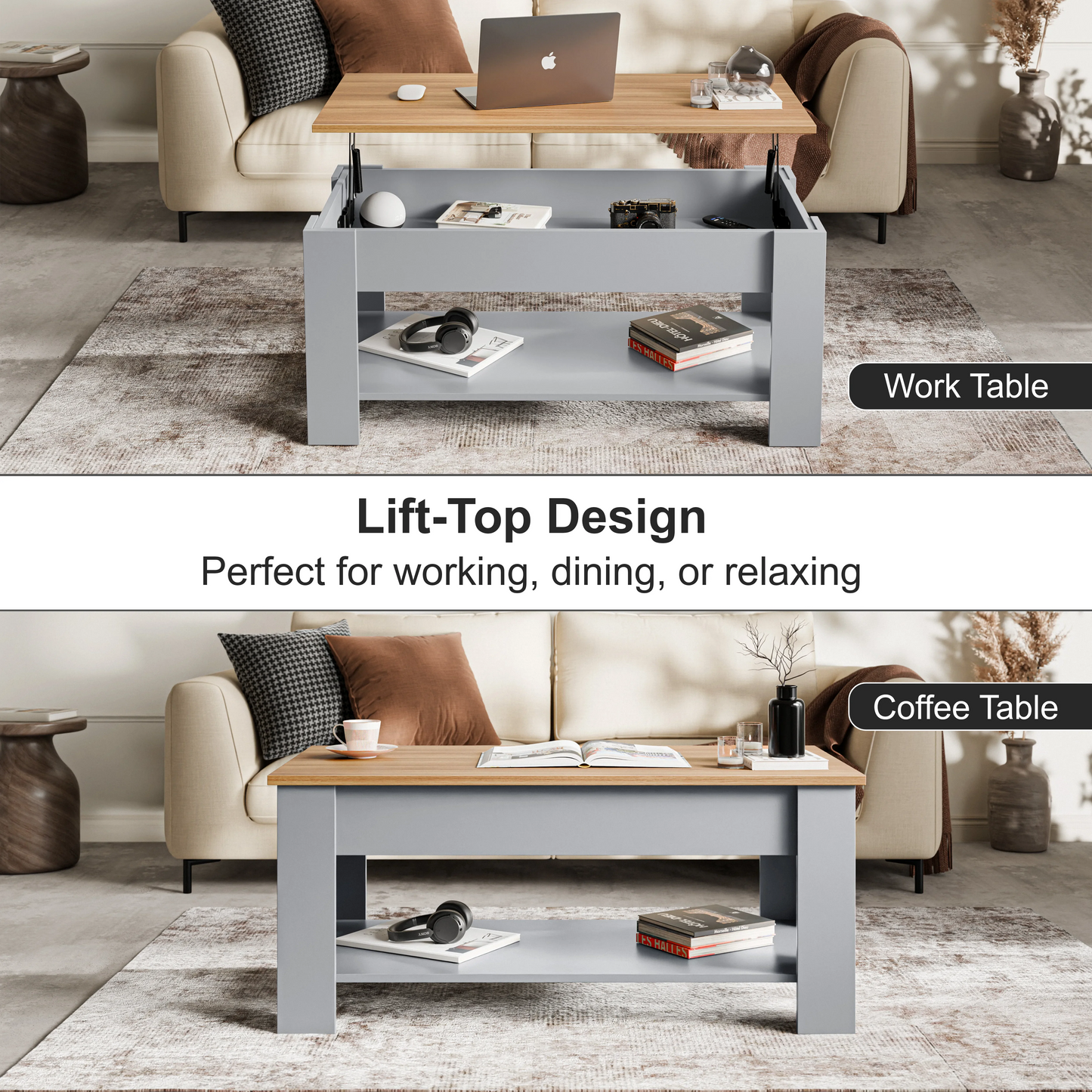 Lift top Coffee Table with Storage - Lift up Living Room Table 100cm