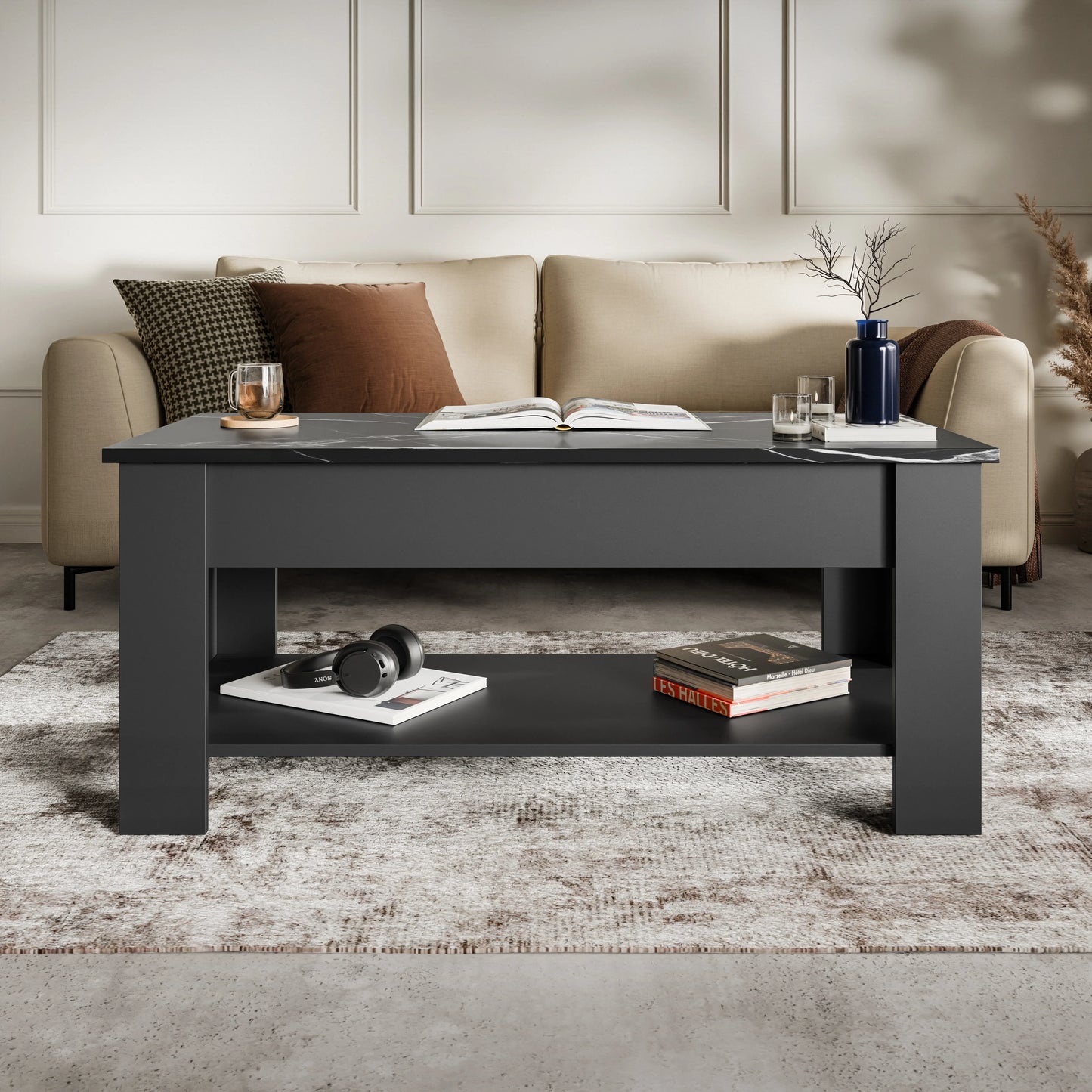 Lift top Coffee Table with Storage - Lift up Living Room Table 100cm