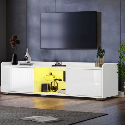 High Gloss LED TV Unit with Storage - Living Room TV Cabinet 140cm
