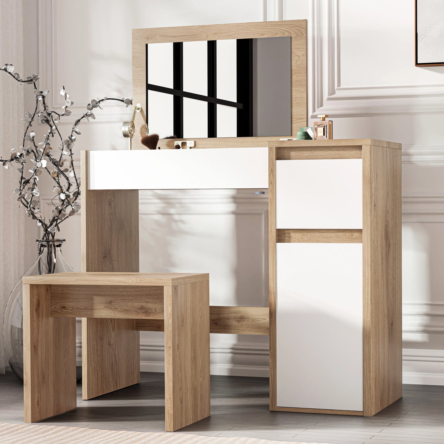 Dressing Table with Mirror and Storage - Makeup Vanity Desk for Girls