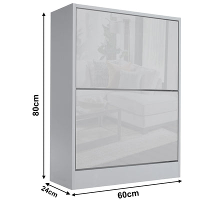 High Gloss 2 Door Shoe Cabinet | Slim Shoe Storage Unit