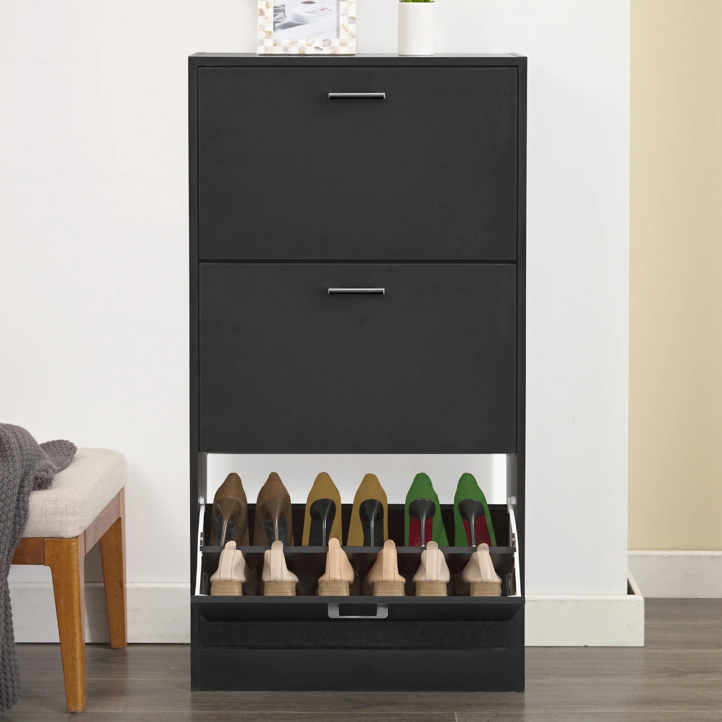 3 Drawer Slim Shoe Cabinet For Hallway - Tall Shoe Storage