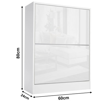 High Gloss 2 Door Shoe Cabinet | Slim Shoe Storage Unit