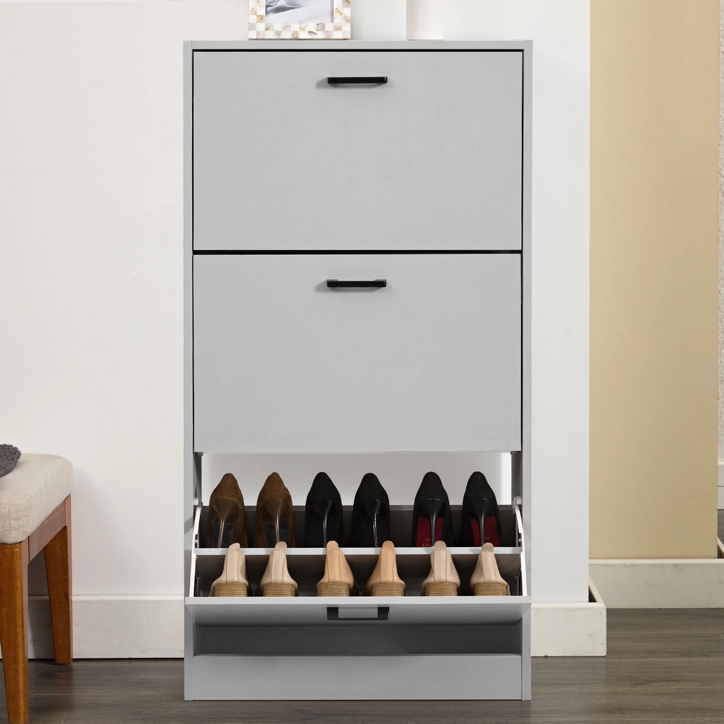 3 Drawer Slim Shoe Cabinet For Hallway - Tall Shoe Storage