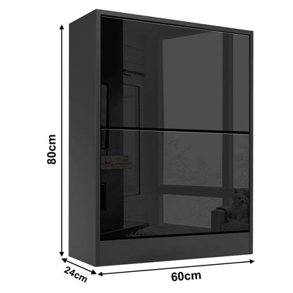 High Gloss 2 Door Shoe Cabinet | Slim Shoe Storage Unit