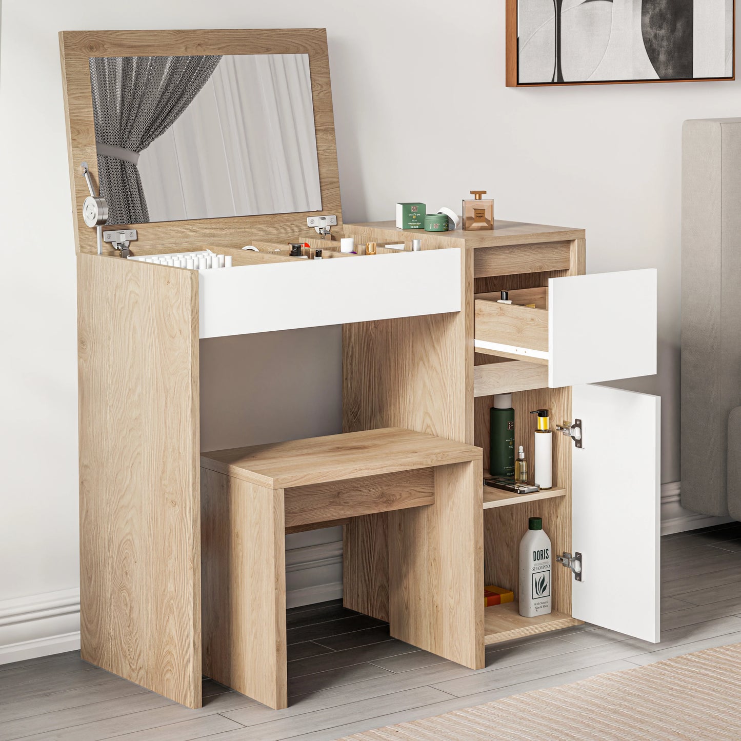 Dressing Table with Mirror and Storage - Makeup Vanity Desk for Girls