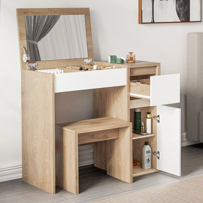Dressing Table with Mirror and Storage - Makeup Vanity Desk for Girls
