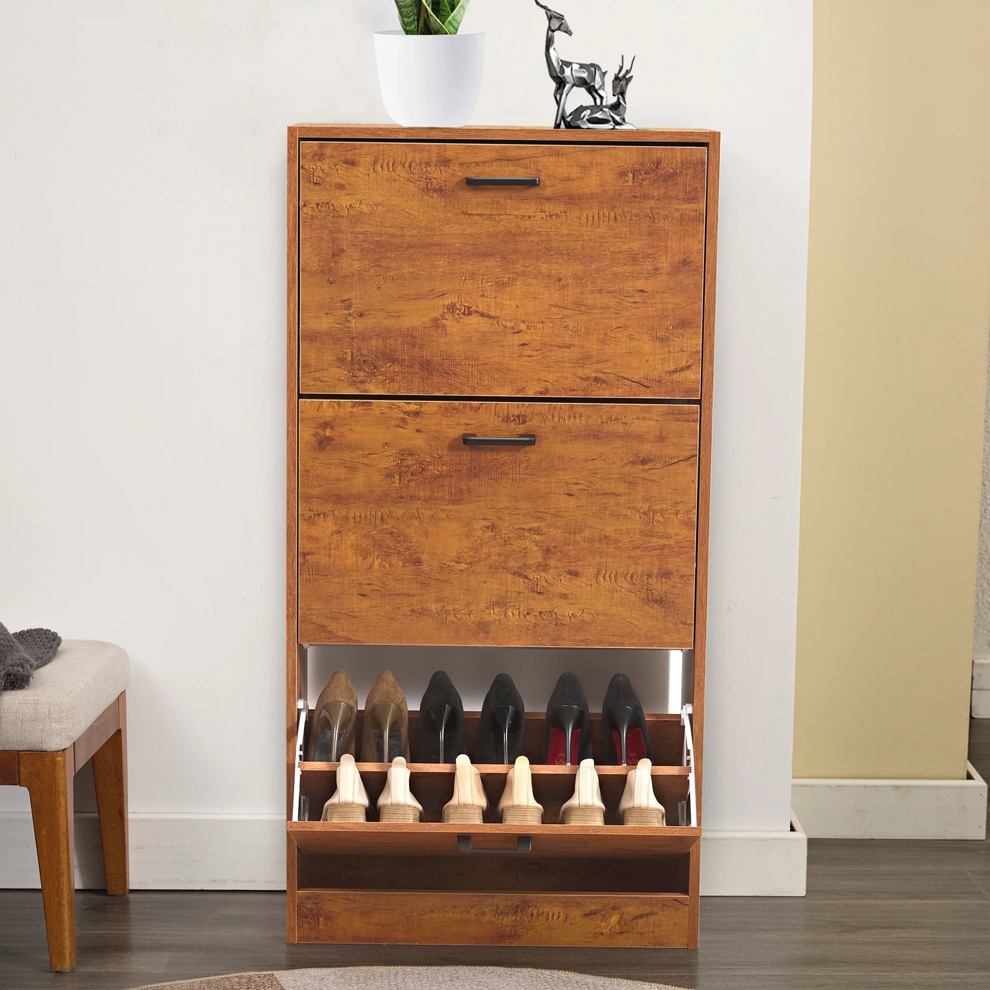 3 Drawer Slim Shoe Cabinet For Hallway - Tall Shoe Storage