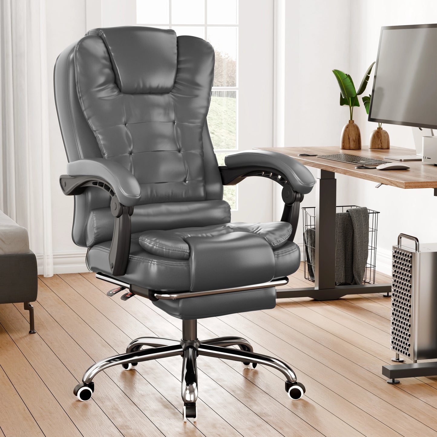 Executive Office Chair With Footrest - Ergonomic Reclining Desk Chair