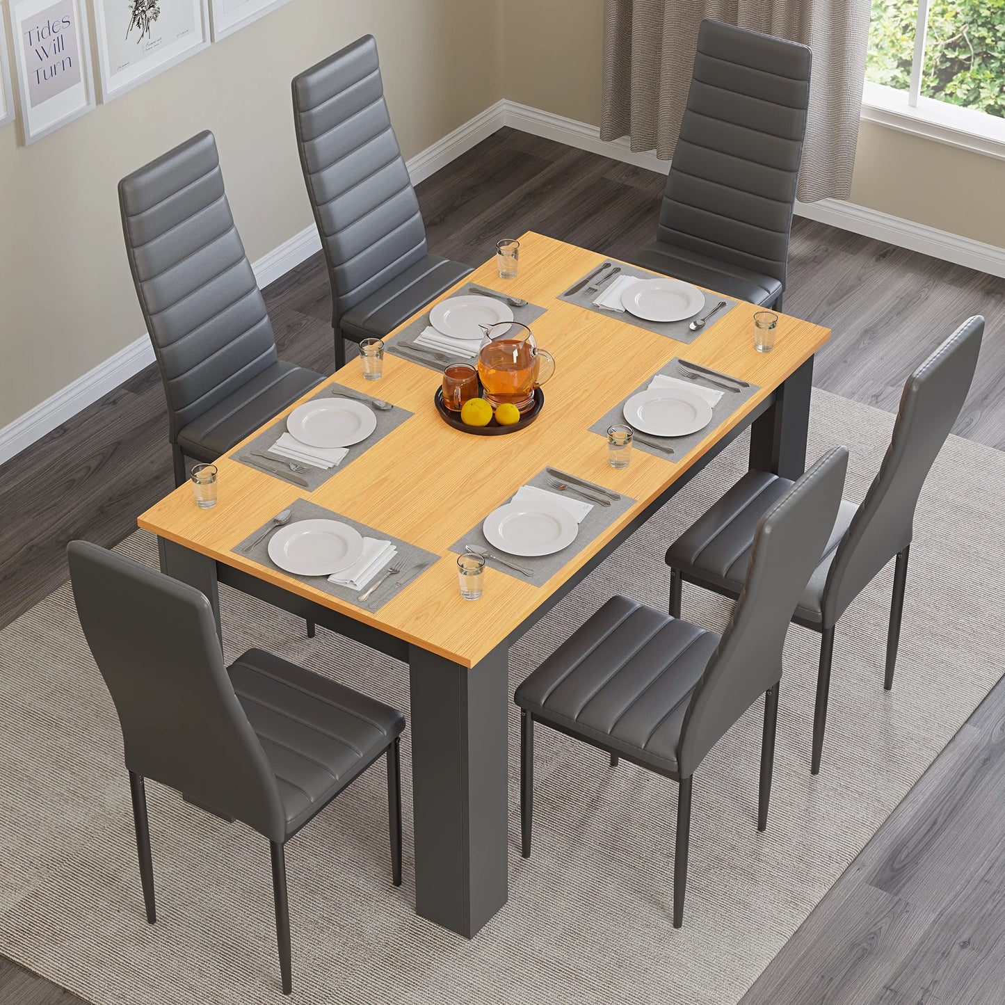 Grey & Pine 4-6 Seater Dining Table and Chairs Set