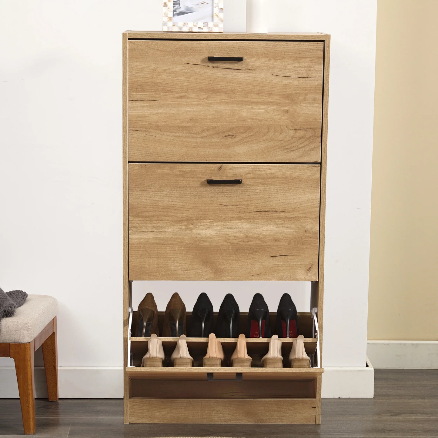 3 Drawer Slim Shoe Cabinet For Hallway - Tall Shoe Storage