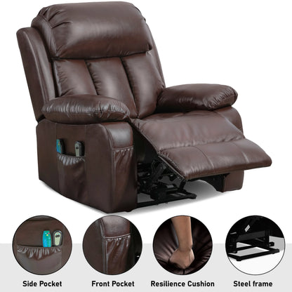 Electric Recliner Chair With Heat & Massage For Elderly - PU Leather