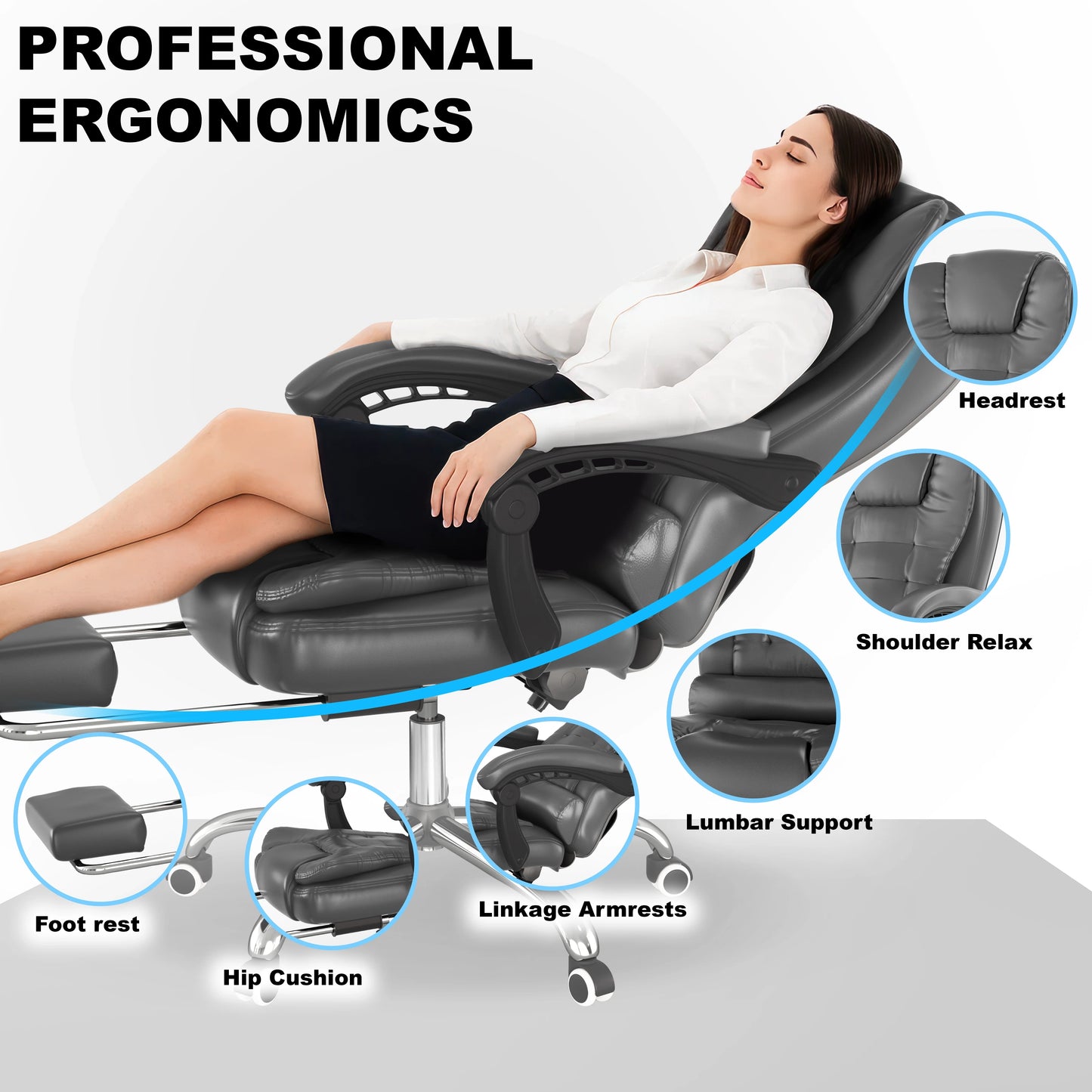 Executive Office Chair With Footrest - Ergonomic Reclining Desk Chair