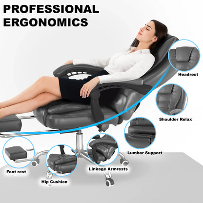 Executive Office Chair With Footrest - Ergonomic Reclining Desk Chair