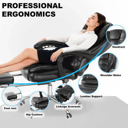Executive Office Chair With Footrest - Ergonomic Reclining Desk Chair