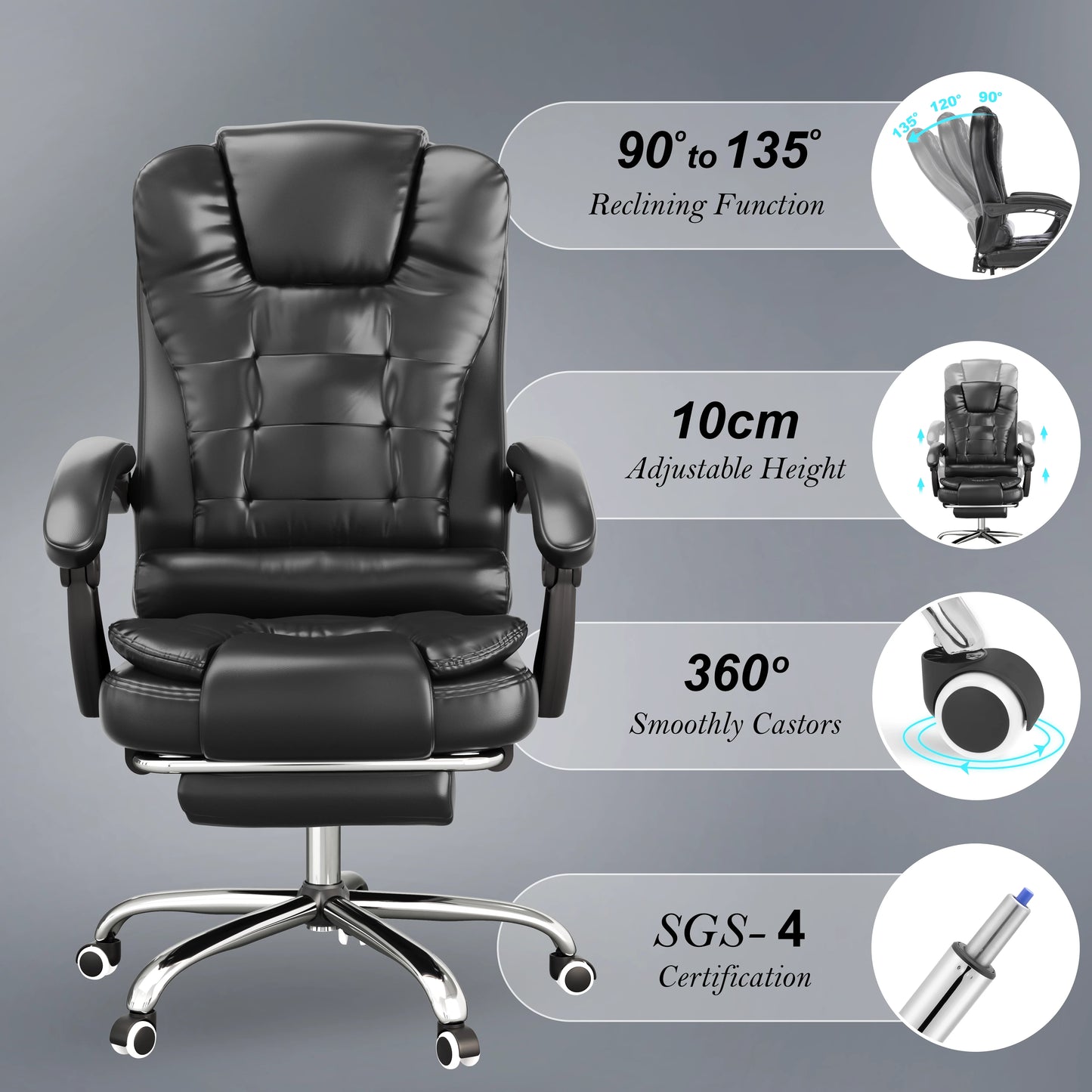 Executive Office Chair With Footrest - Ergonomic Reclining Desk Chair